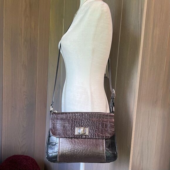 BRIGHTON Vintage Leather Crossbody Croc Embossed - Picture 2 of 13